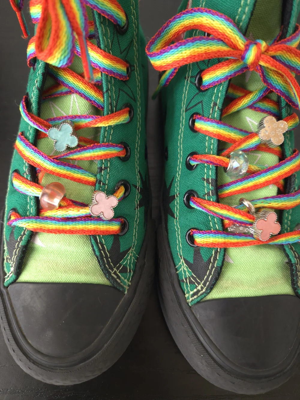 Converse Chuck Taylor All Stars Kids' Green High-Top Sneakers with Rainbow Laces